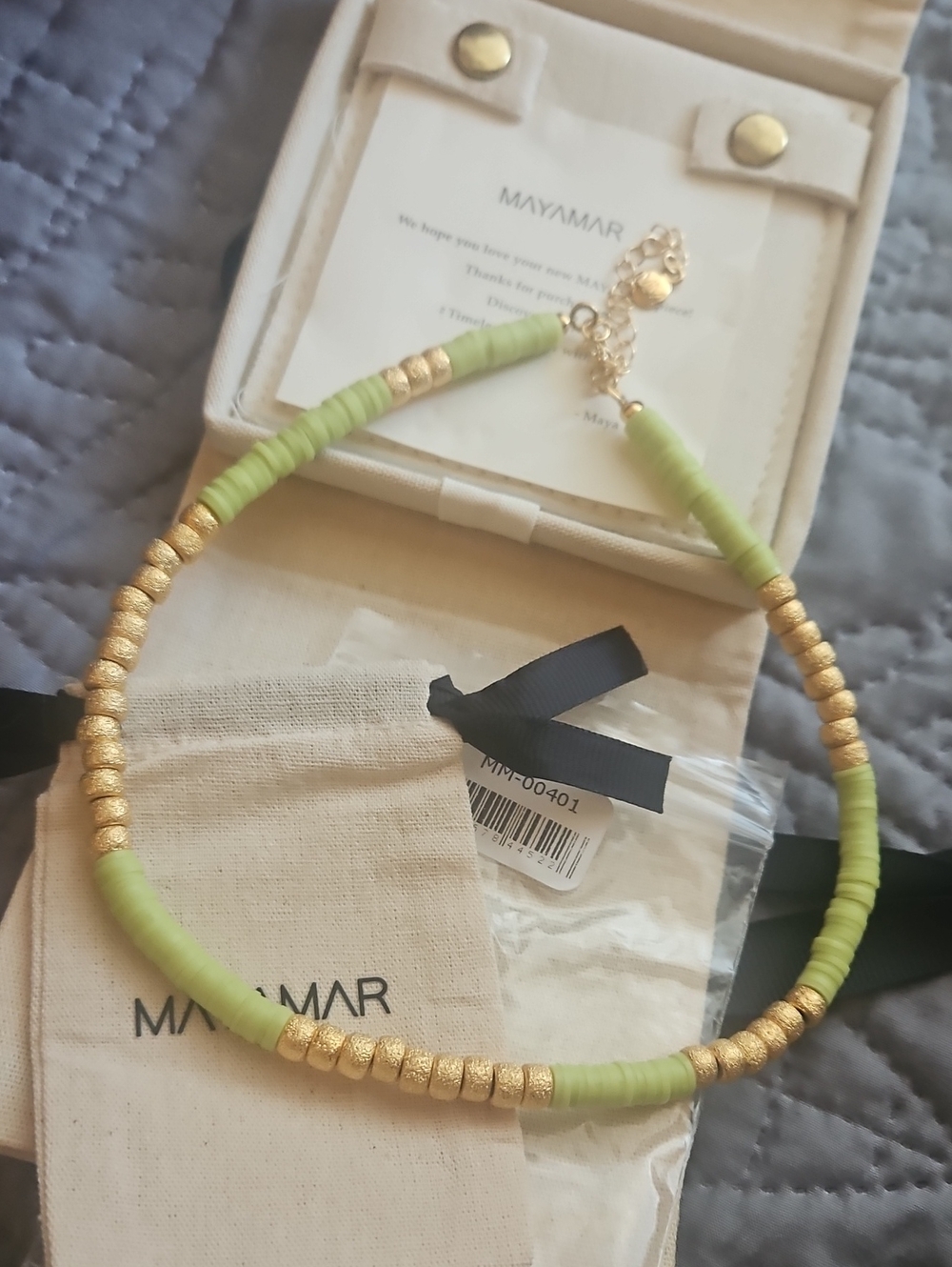 GIFT with $75 Purchase Invictia Mayamar Lime Green & Gold Beaded Necklace NEW